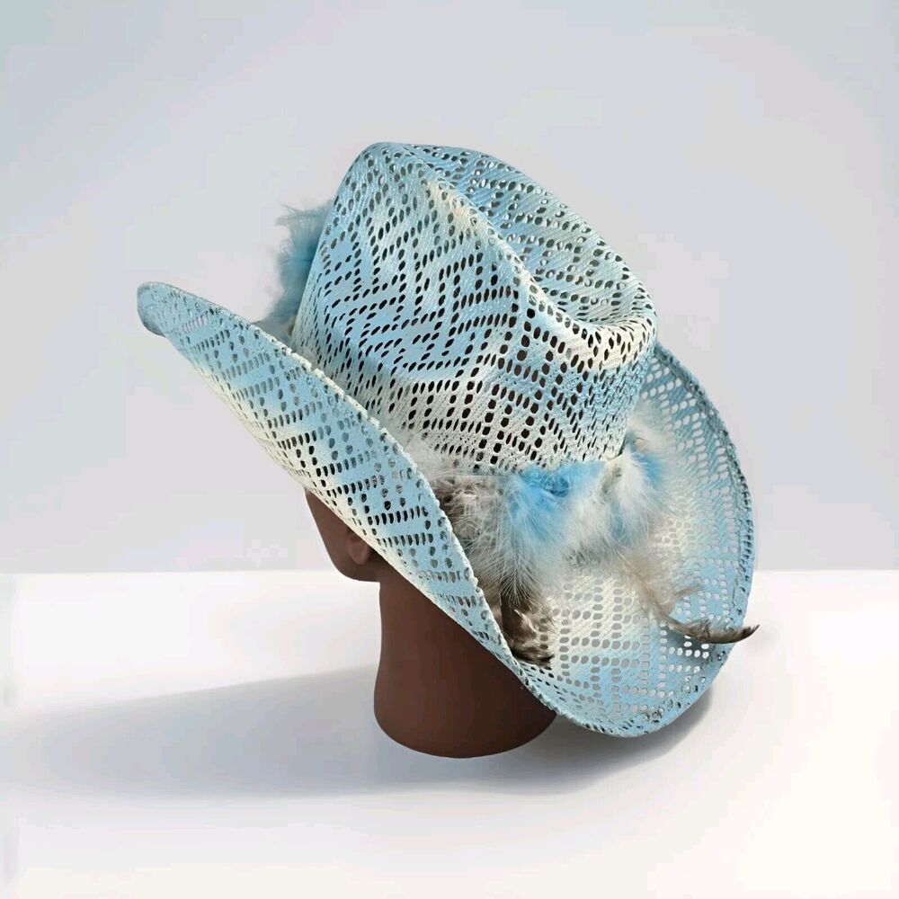 Vintage Vaquero Mexican Cowboy western hat Made Mexico 56 /US 7 Feather Blue‎